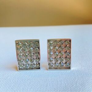 SWANK gray rhinestone cuff links in rectangular silvertone metal setting signed